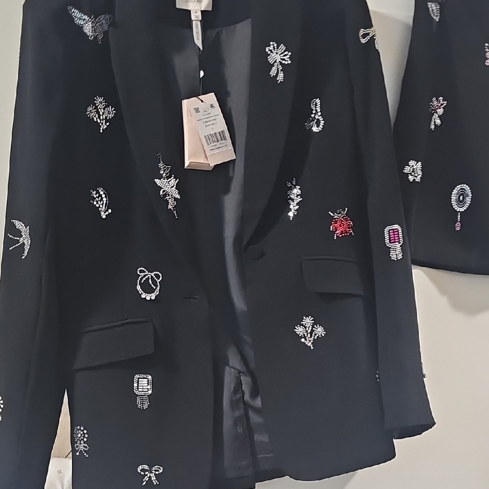 Cinq à Sept Black Embellished Blazer & Matching Mini Skirt.